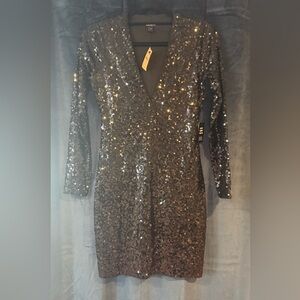 Express Black Sequin Long Sleeve Dress